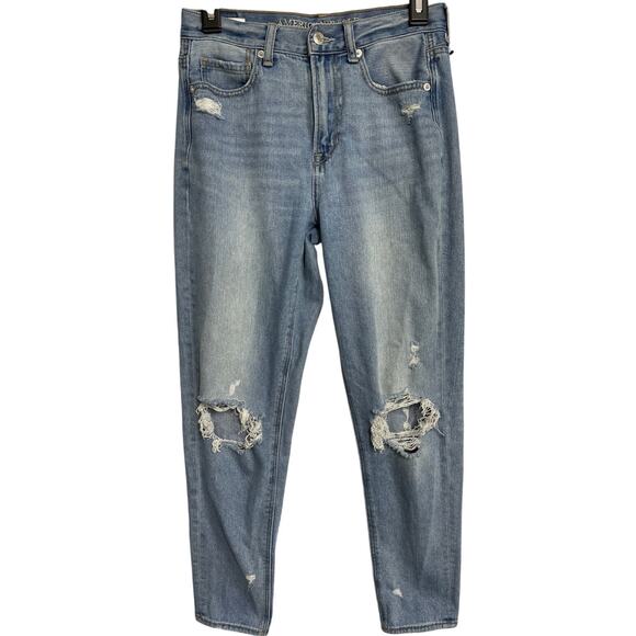 American Eagle Mom Ripped Jeans Womens Size 2 Blue Medium Wash Denim High Rise - Picture 1 of 6